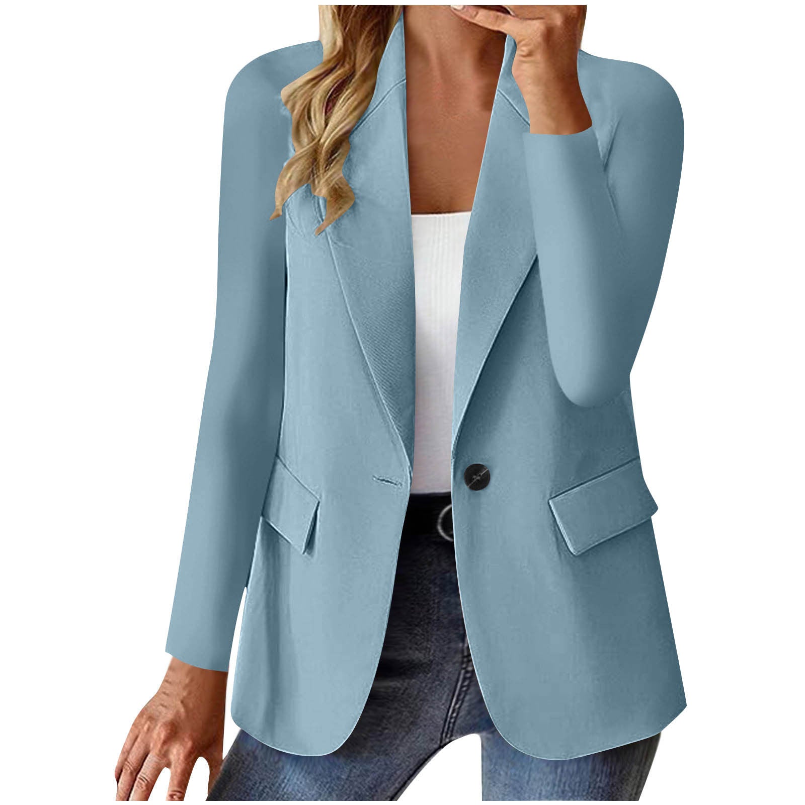 Women's Lapel Button Suit Jacket - Long Sleeve Commuter Casual Blazer Outwear