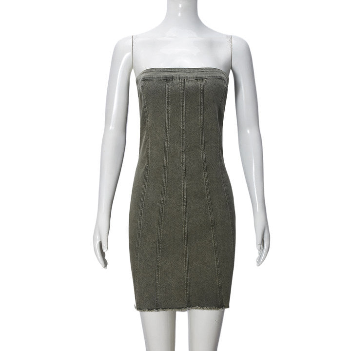 Sexy Strapless Denim Mini Dress – Y2K Backless Summer Dress