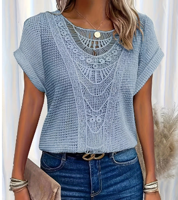 Women's Summer Hollow Out Short Sleeve T-Shirt - Ethnic Style Fashion Top