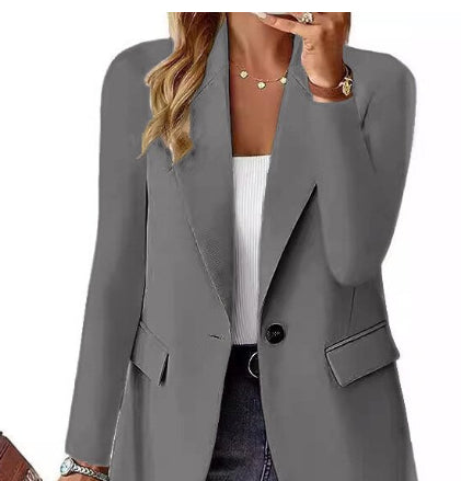 Women's Lapel Button Suit Jacket - Long Sleeve Commuter Casual Blazer Outwear