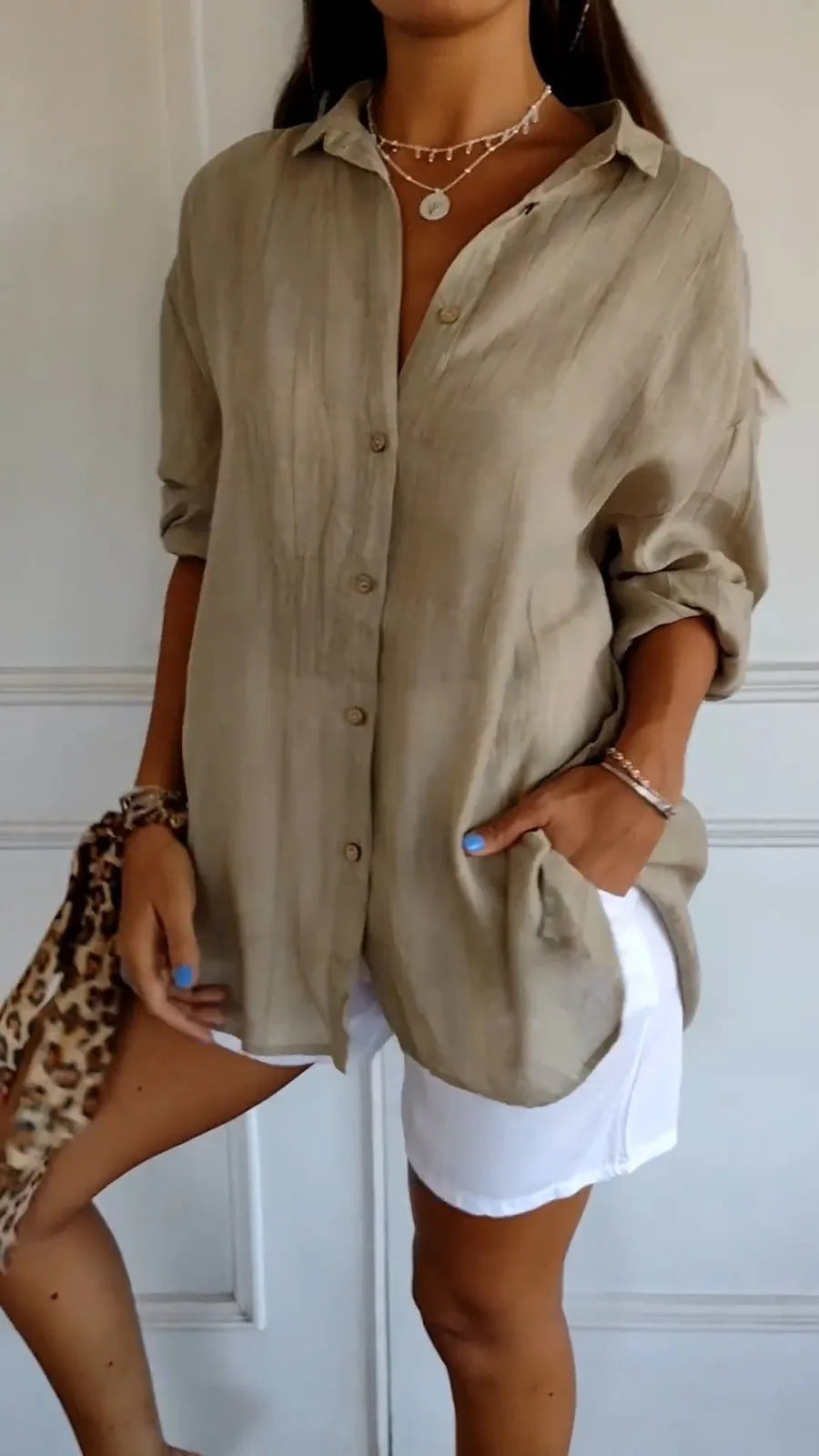 Women's Lapel Long Sleeve Pleated Shirt - Single Breasted Button Down Blouse Casual Elegant Tops