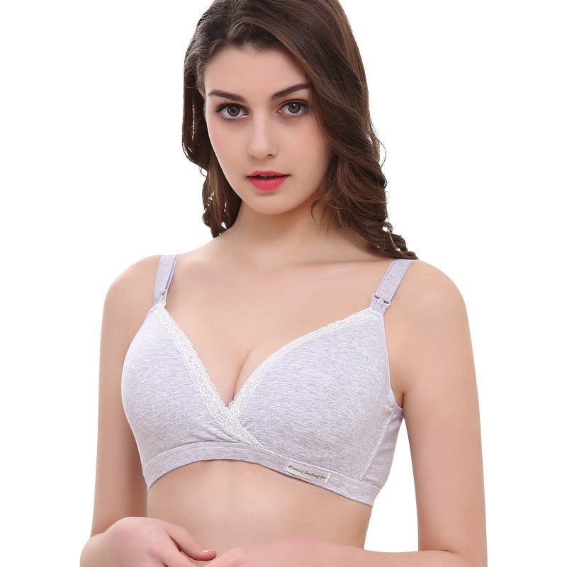 Cross Front Breastfeeding Bra No Steel Ring - Double Buckle Maternity Nursing Bra for Pregnant Women