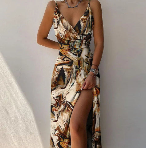 Sexy V-Neck Slit Bodycon Dress – Summer Spaghetti Strap Dress