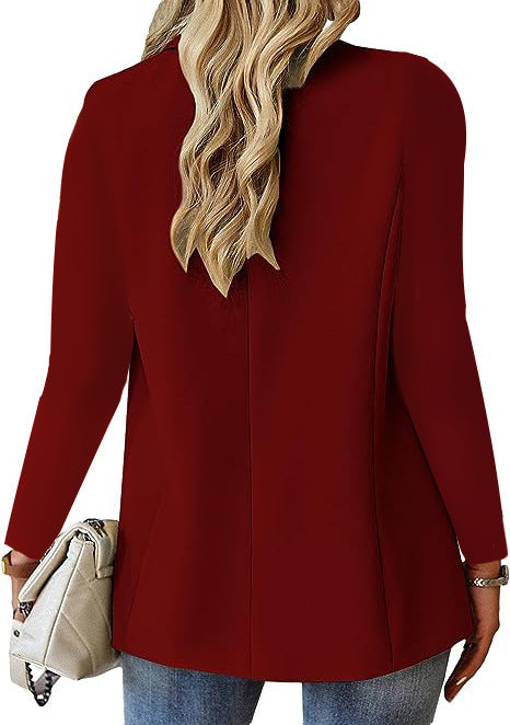 Women's Lapel Button Suit Jacket - Long Sleeve Commuter Casual Blazer Outwear