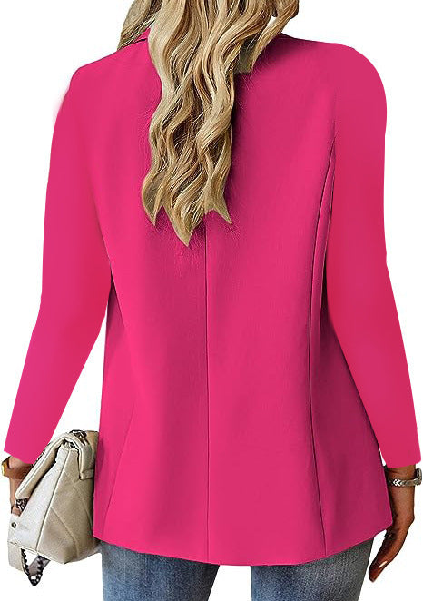 Women's Lapel Button Suit Jacket - Long Sleeve Commuter Casual Blazer Outwear