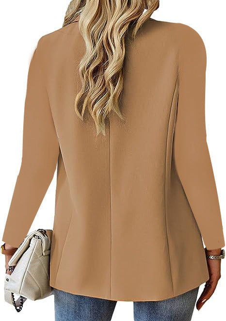 Women's Lapel Button Suit Jacket - Long Sleeve Commuter Casual Blazer Outwear