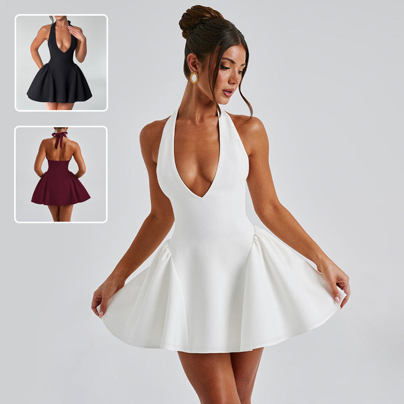 Sexy Deep V-Neck Halter Mini Dress – Women’s Party Club Dress