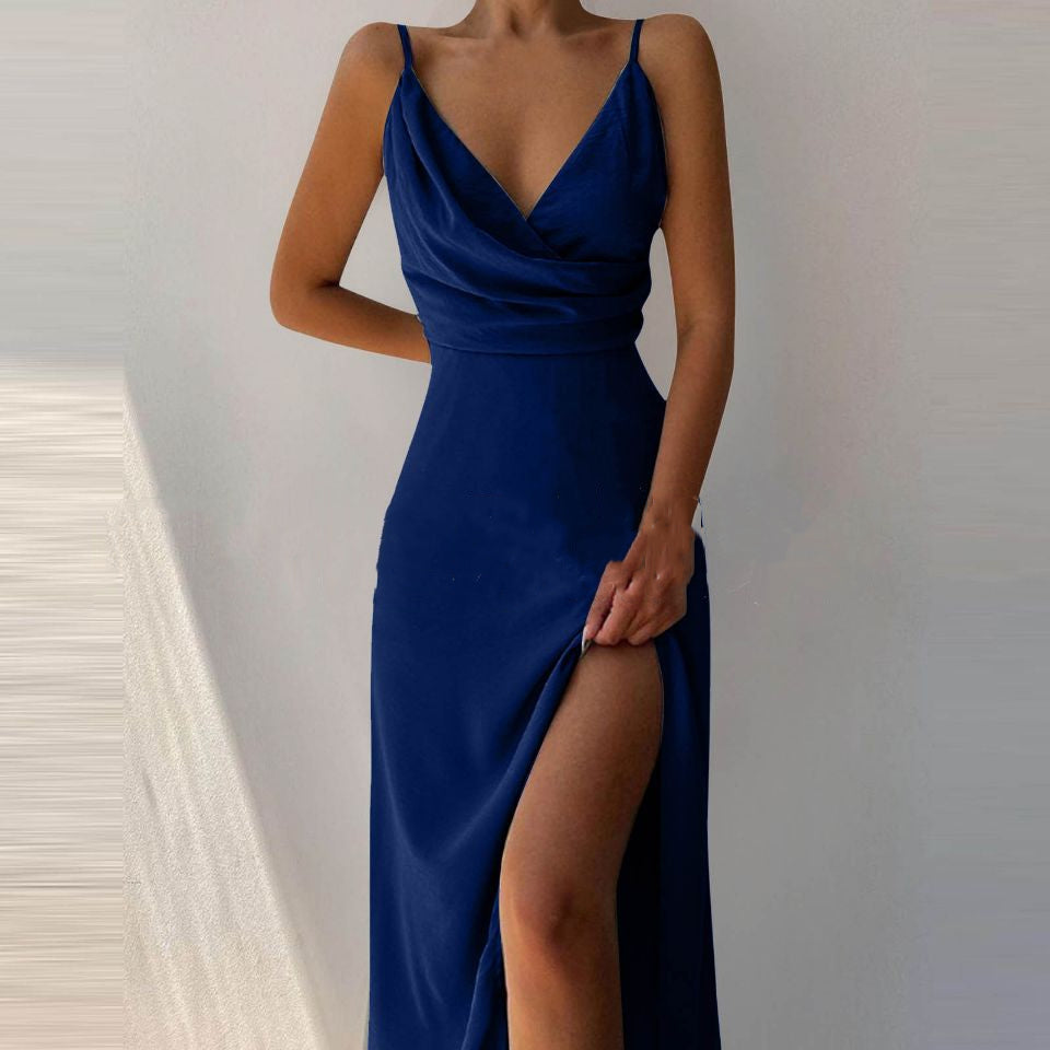 Sexy V-Neck Slit Bodycon Dress – Summer Spaghetti Strap Dress