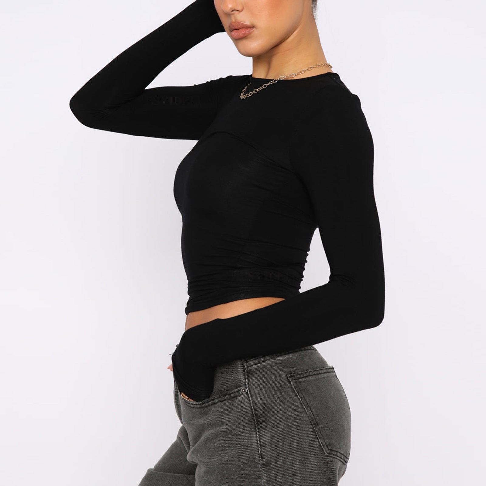 Women's Slim Fit Long Sleeve Pullover Tops - Solid Color Casual Shirt
