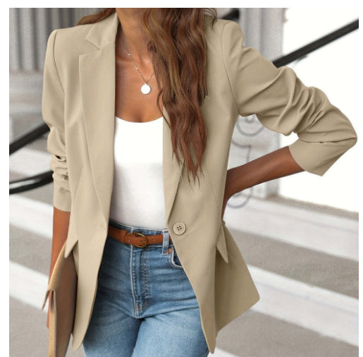 Women's Lapel Button Suit Jacket - Long Sleeve Commuter Casual Blazer Outwear