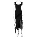 Sexy Ruffle Slit Maxi Dress – Spaghetti Strap Backless Party Dress