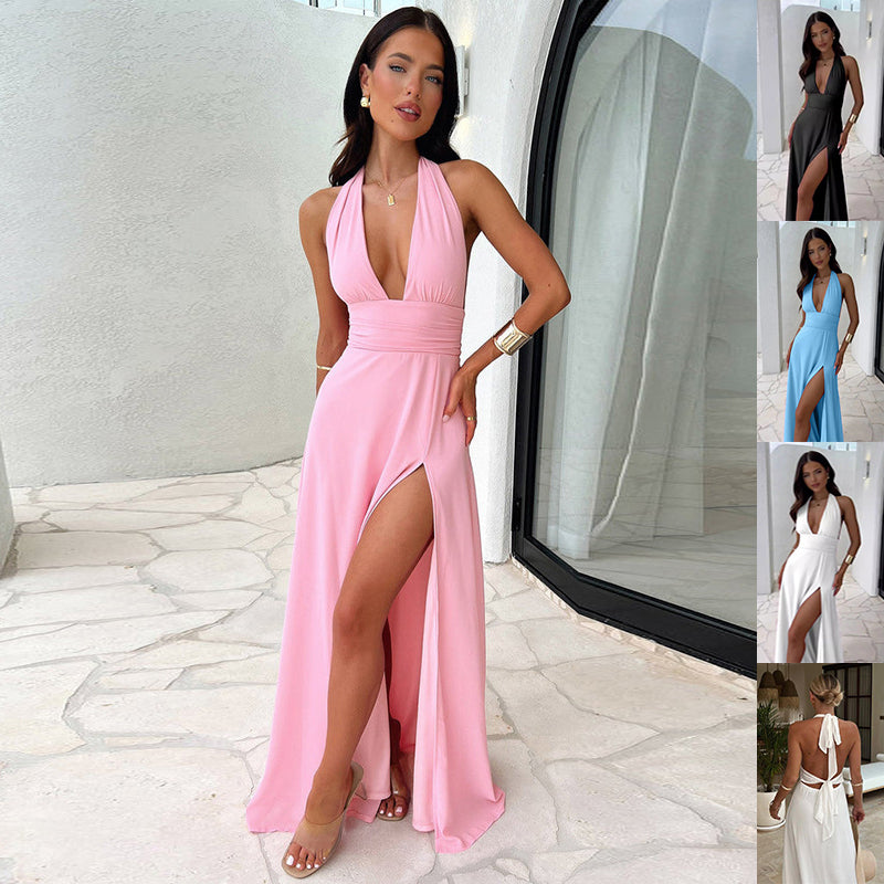 Sexy Halter Neck Backless Slit Dress – Women’s Summer Party Dress