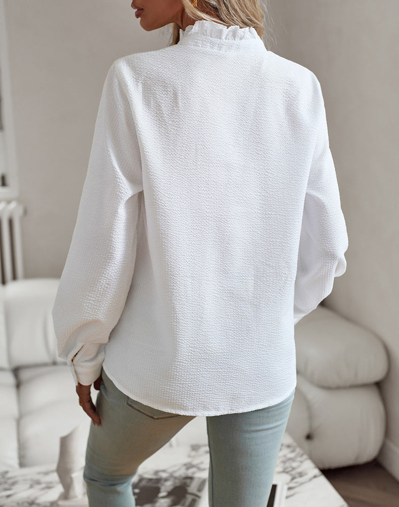 Women's Striped Long Sleeve Ruffle Button Up Shirt - Casual Office Blouse Elegant Top