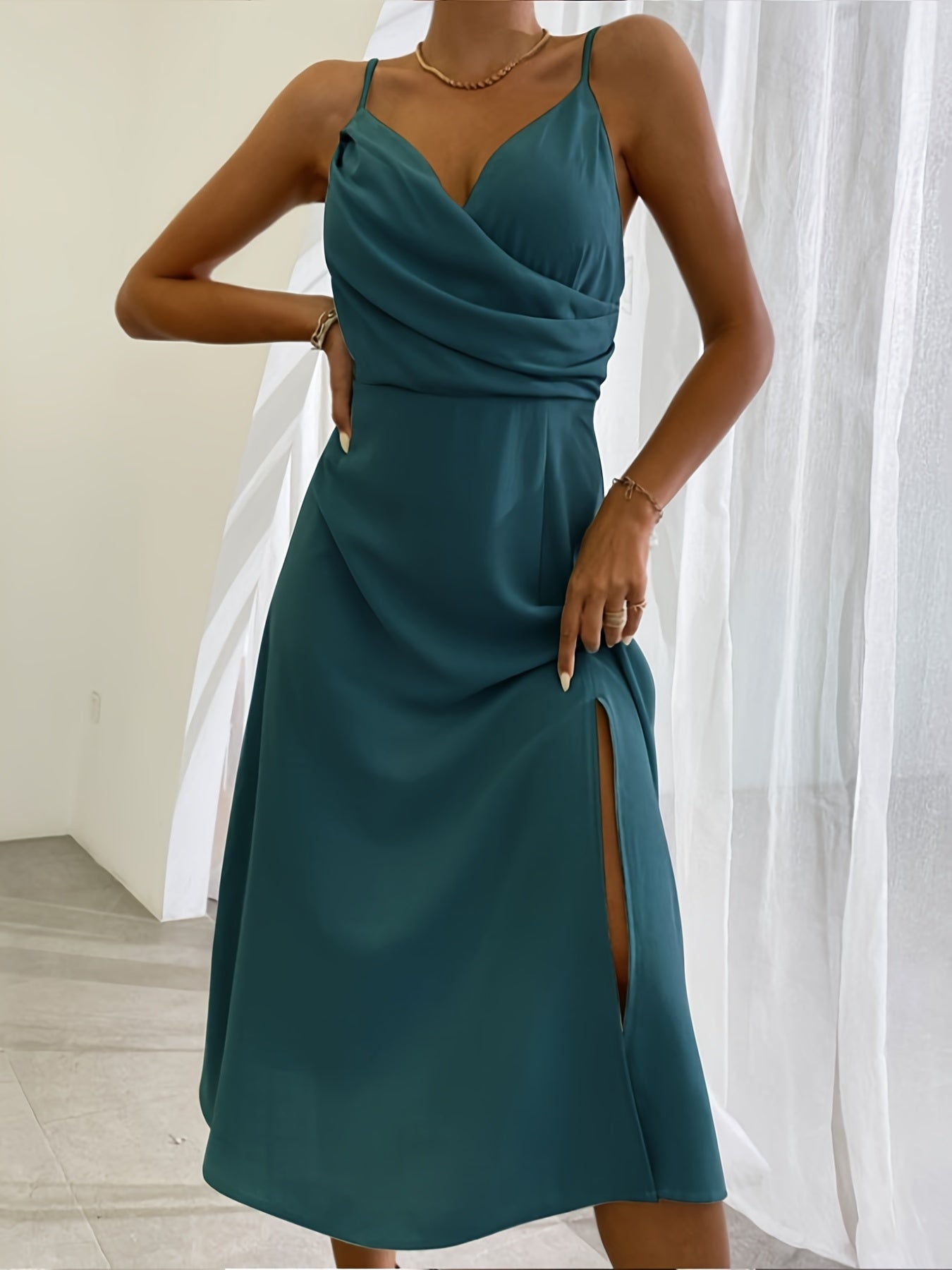 Sexy V-Neck Slit Bodycon Dress – Summer Spaghetti Strap Dress