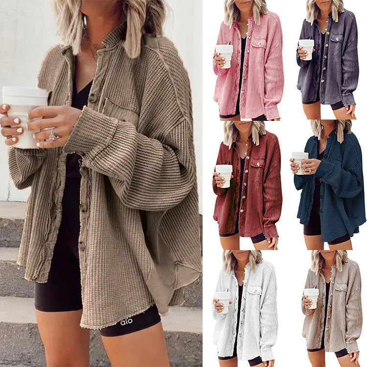Women's Oversized Button Down Shirt Jacket - Lapel Long Sleeve Blouse Shacket Casual Fashion Top