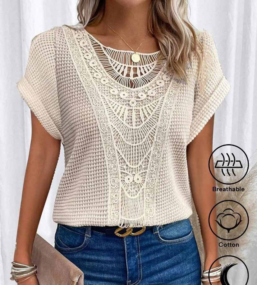 Women's Summer Hollow Out Short Sleeve T-Shirt - Ethnic Style Fashion Top