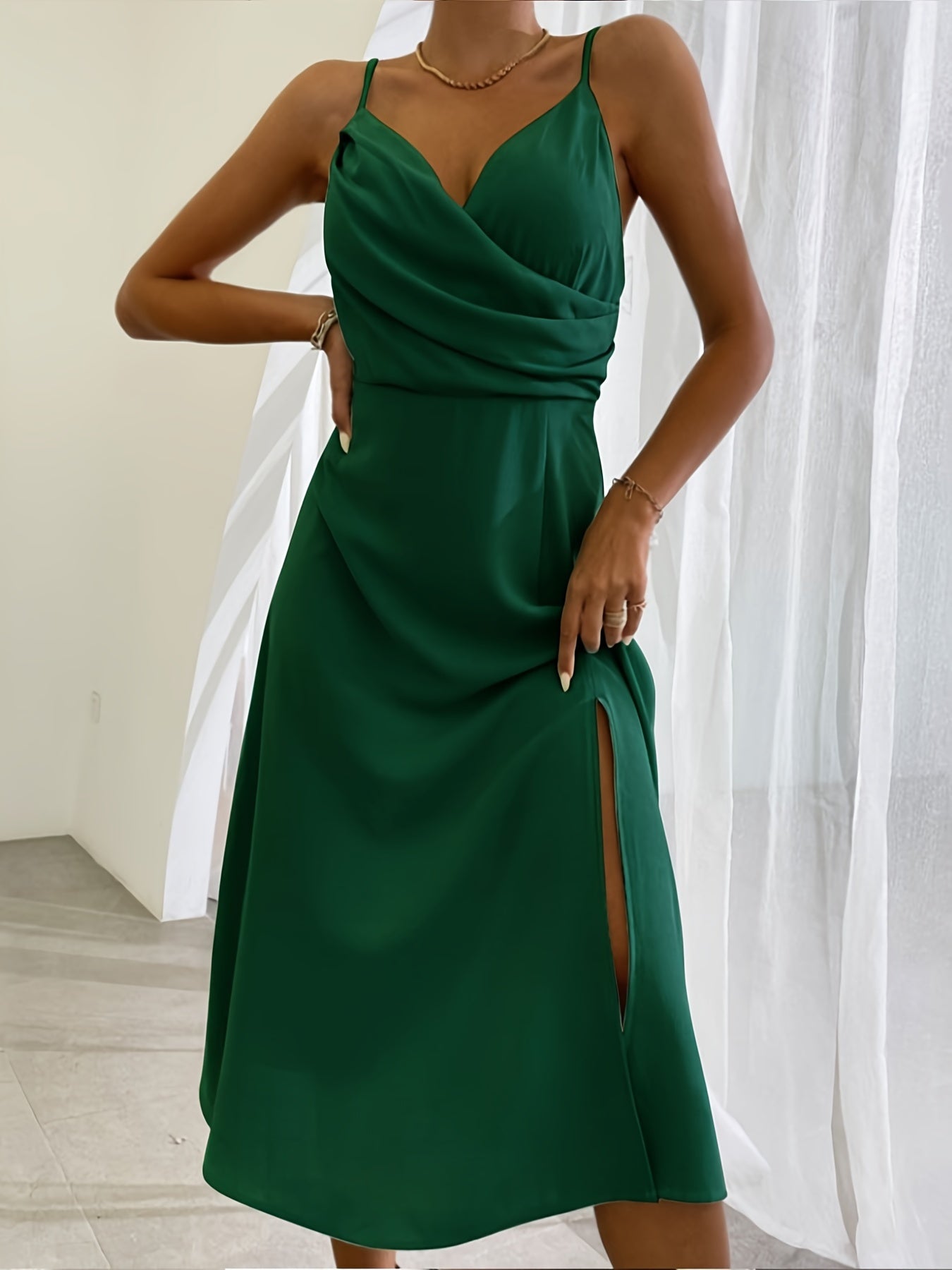 Sexy V-Neck Slit Bodycon Dress – Summer Spaghetti Strap Dress