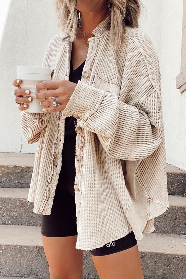 Women's Oversized Button Down Shirt Jacket - Lapel Long Sleeve Blouse Shacket Casual Fashion Top