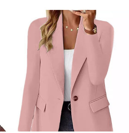 Women's Lapel Button Suit Jacket - Long Sleeve Commuter Casual Blazer Outwear
