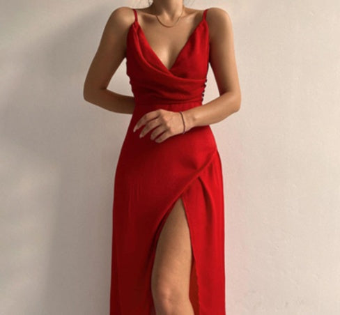 Sexy V-Neck Slit Bodycon Dress – Summer Spaghetti Strap Dress