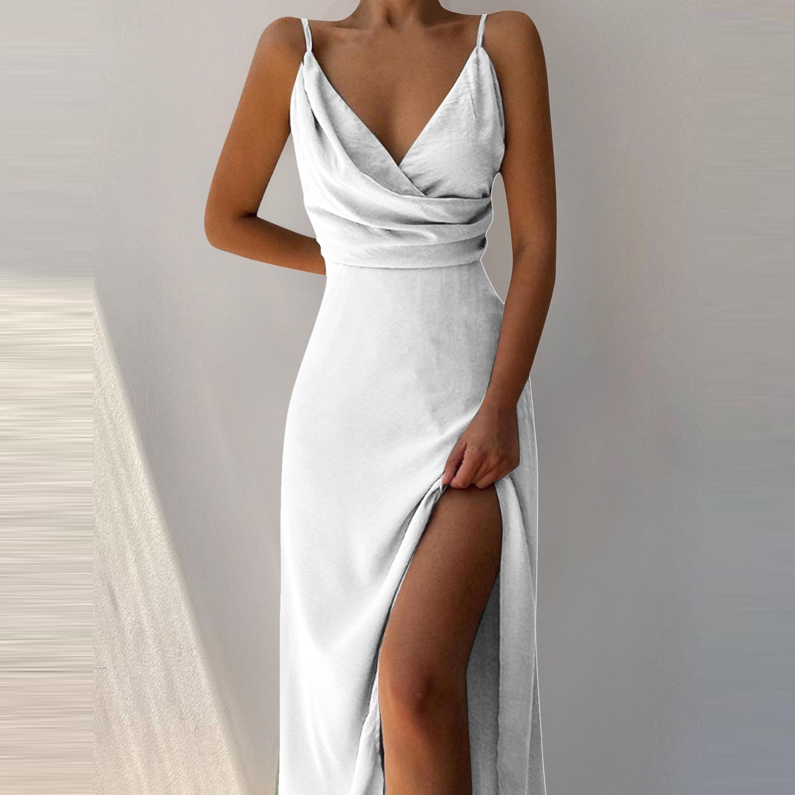 Sexy V-Neck Slit Bodycon Dress – Summer Spaghetti Strap Dress