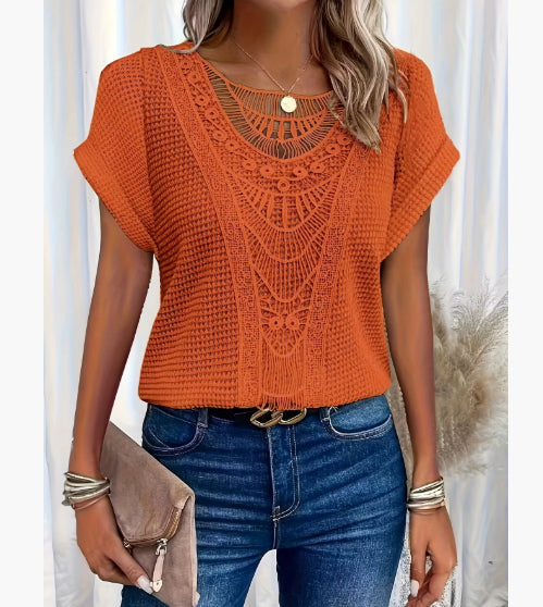 Women's Summer Hollow Out Short Sleeve T-Shirt - Ethnic Style Fashion Top