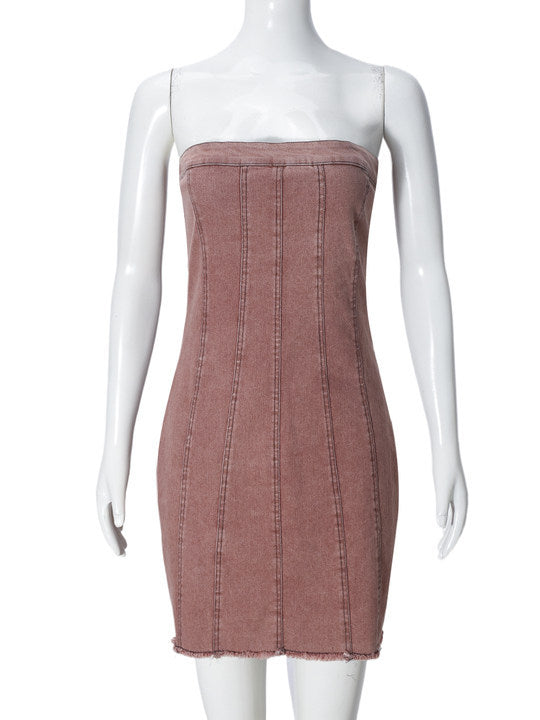 Sexy Strapless Denim Mini Dress – Y2K Backless Summer Dress