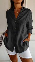 Women's Lapel Long Sleeve Pleated Shirt - Single Breasted Button Down Blouse Casual Elegant Tops