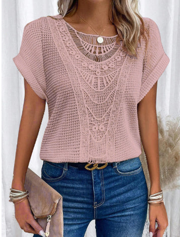 Women's Summer Hollow Out Short Sleeve T-Shirt - Ethnic Style Fashion Top