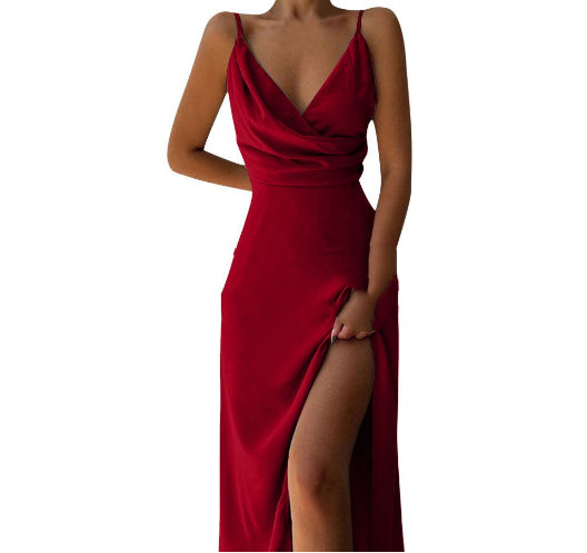 Sexy V-Neck Slit Bodycon Dress – Summer Spaghetti Strap Dress