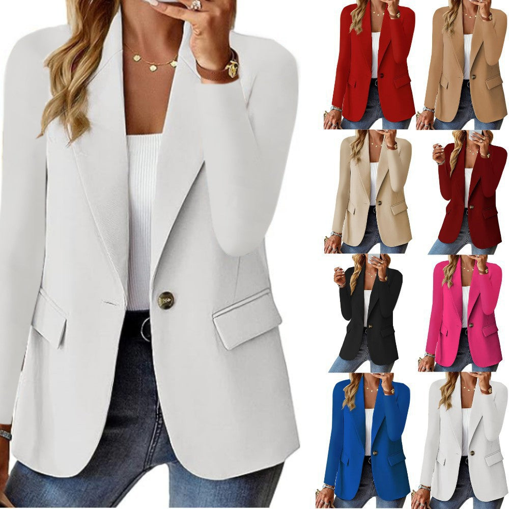 Women's Lapel Button Suit Jacket - Long Sleeve Commuter Casual Blazer Outwear