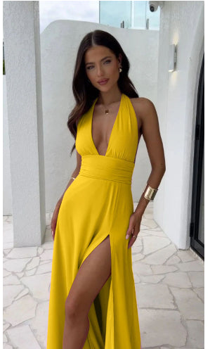 Sexy Halter Neck Backless Slit Dress – Women’s Summer Party Dress