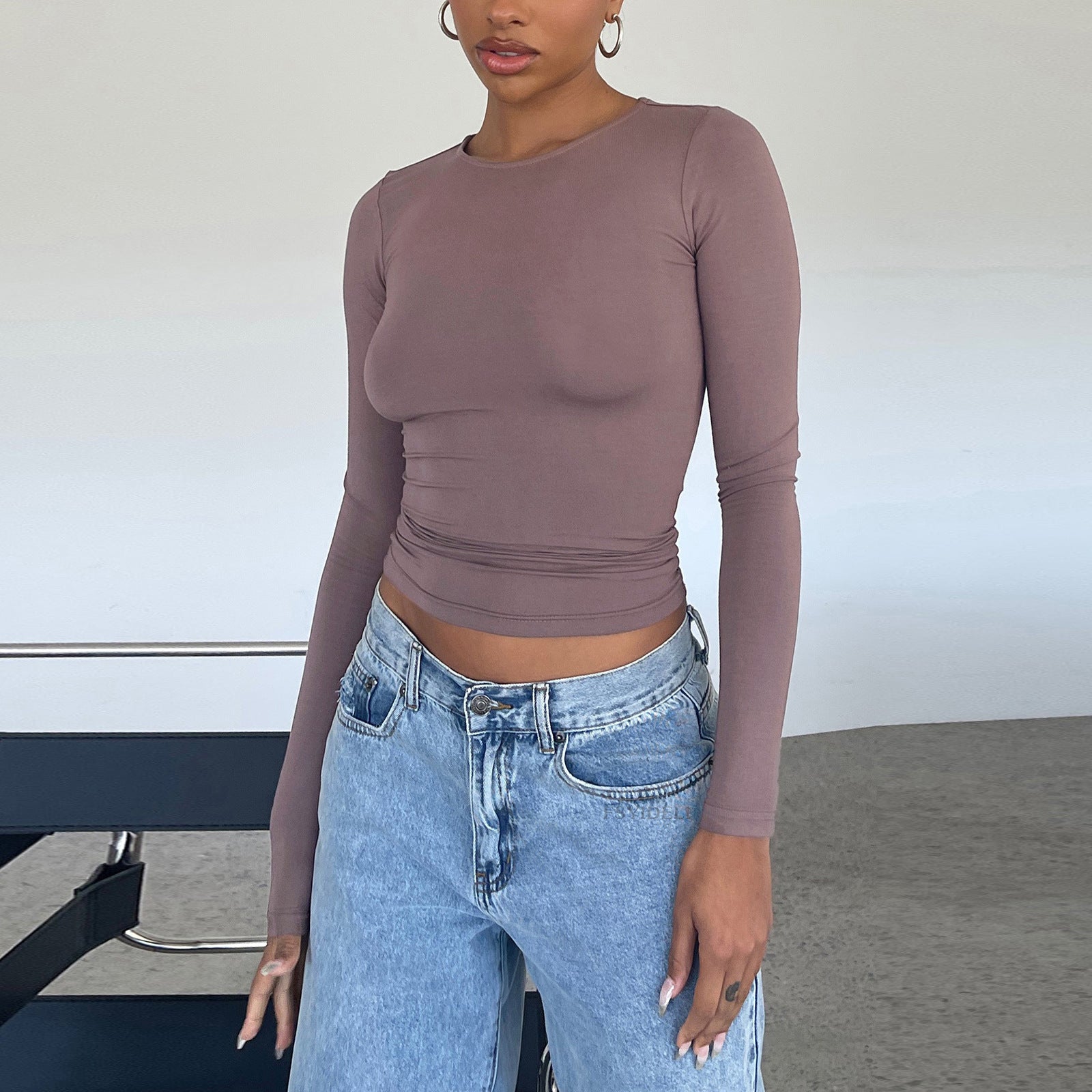Women's Slim Fit Long Sleeve Pullover Tops - Solid Color Casual Shirt