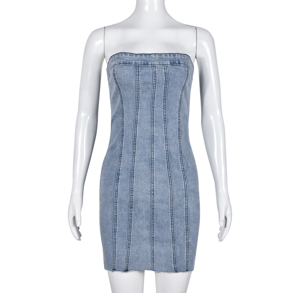 Sexy Strapless Denim Mini Dress – Y2K Backless Summer Dress